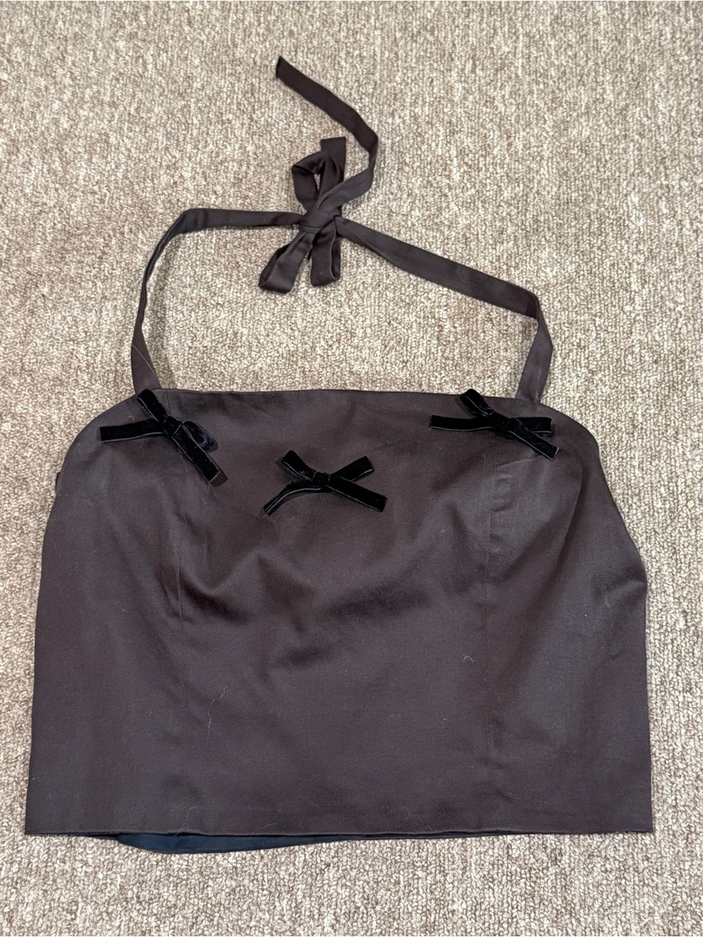 Brown Bow Halter Crop Top Chocolate Brown Size L Coquette (brand Zemeta)